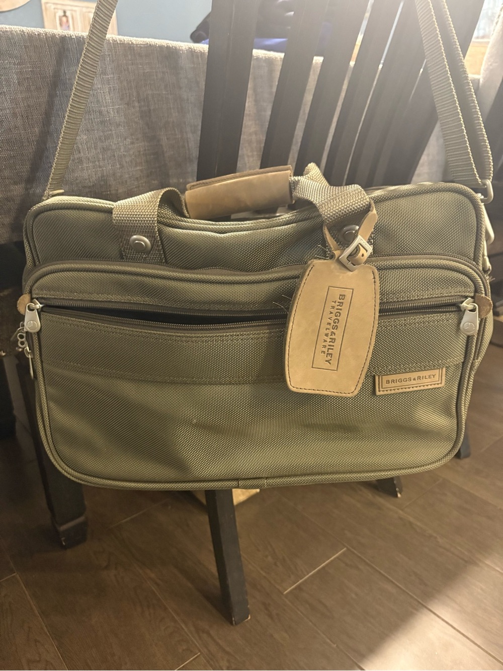 Briggs & Riley Olive Green Laptop Briefcase with Leather Tag